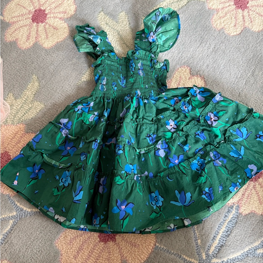 Hill House Kids Green Floral Ruffled Dress